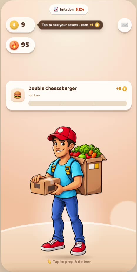 EarnFIRE financial independence game: earning money by delivering food orders